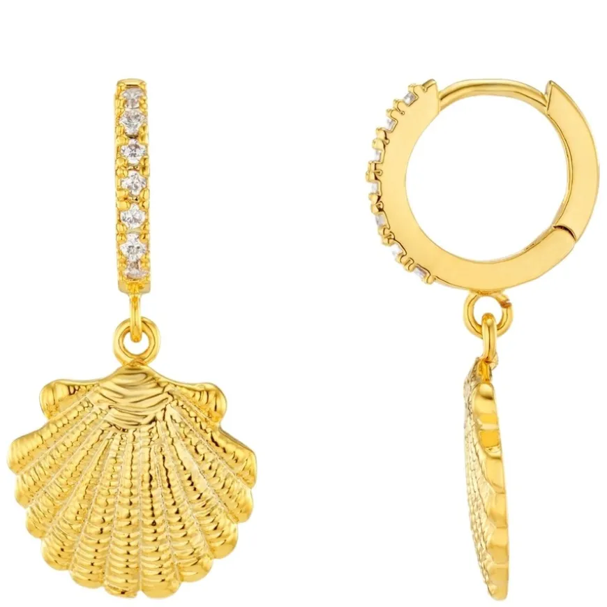 Orelia Shell Pavé Huggie Hoop Earrings