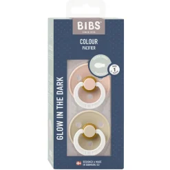 Pacifier Colour Latex Symmetric Blush Glow/Vanilla Glow Size 1 2pcs