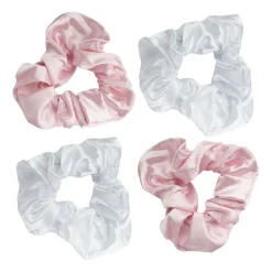 Pink & White Satin Scrunchies 4pcs