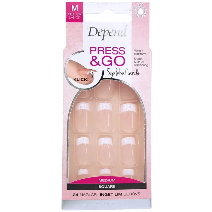 Press & Go French Look Pink Medium Sqaure 24pcs