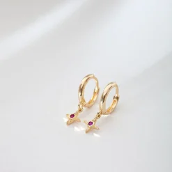 Rebecca Star With Pink Crystal Hoop Earrings