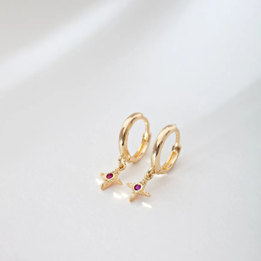 Rebecca Star With Pink Crystal Hoop Earrings