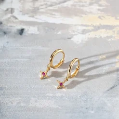 Rebecca Star With Pink Crystal Hoop Earrings