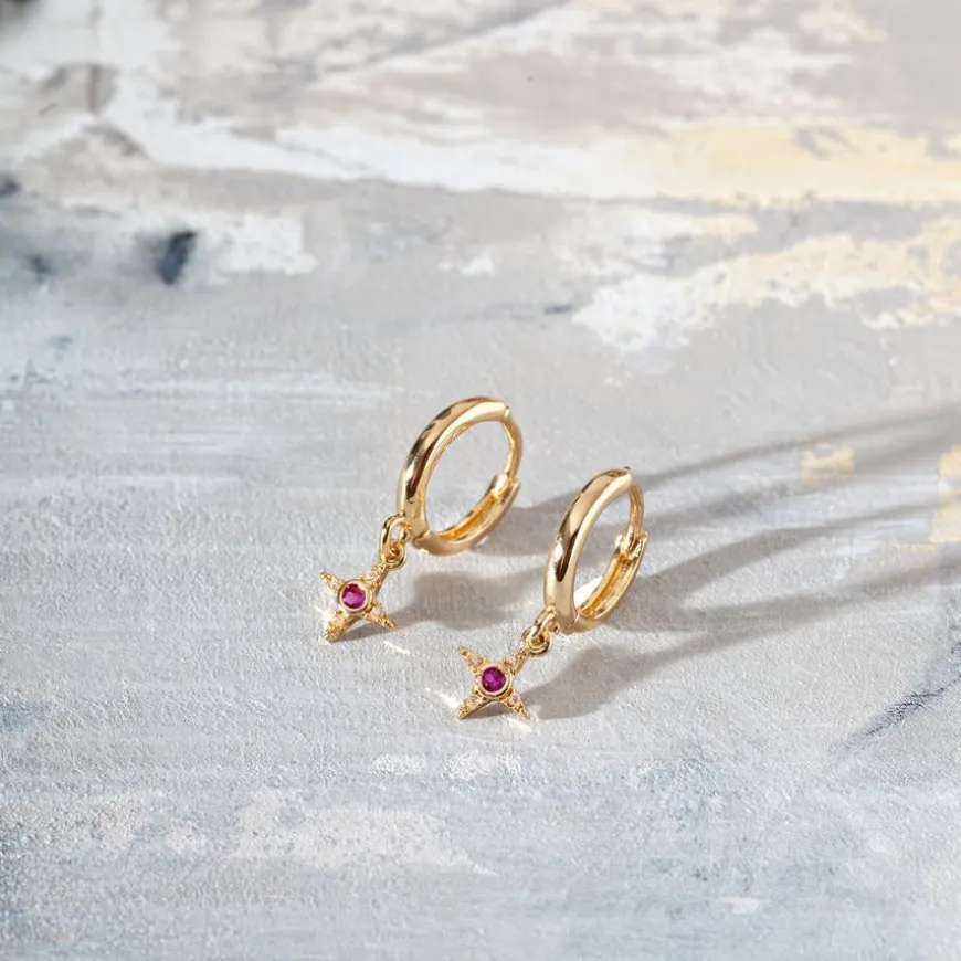 Rebecca Star With Pink Crystal Hoop Earrings