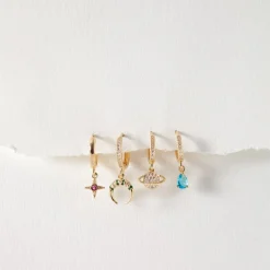 Rebecca Star With Pink Crystal Hoop Earrings