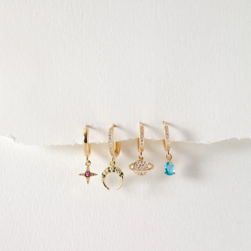 Rebecca Star With Pink Crystal Hoop Earrings