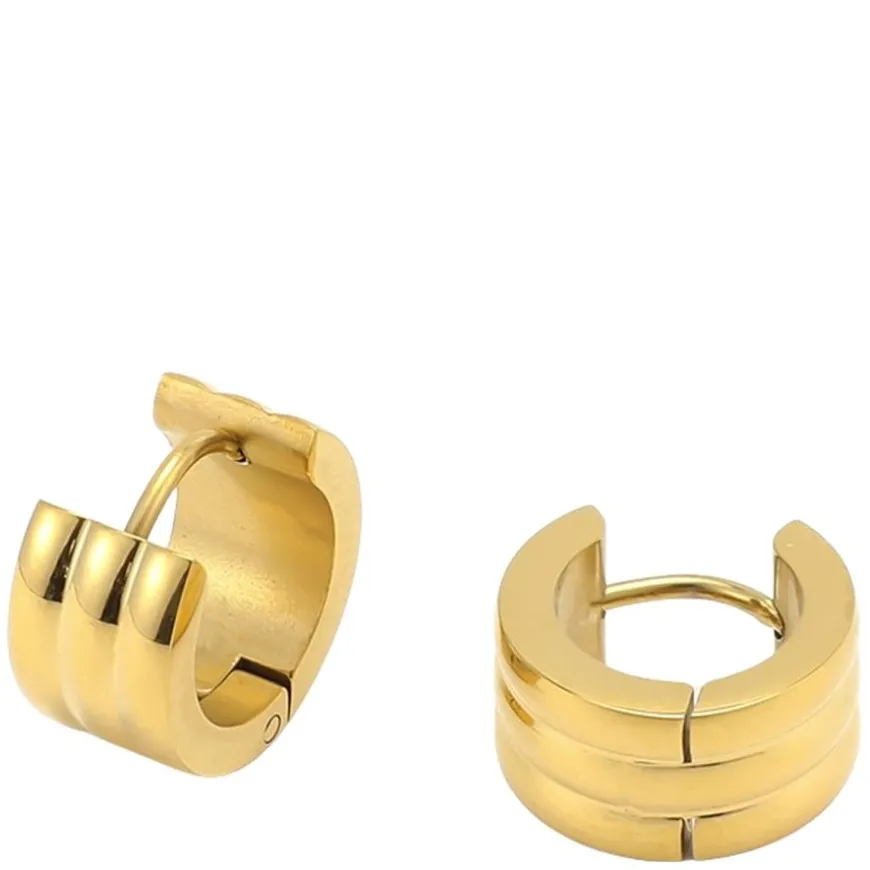 Ruby Triple Huggie Hoop Earrings Gold