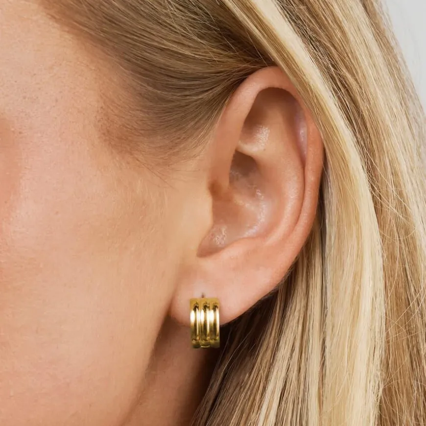 Ruby Triple Huggie Hoop Earrings Gold