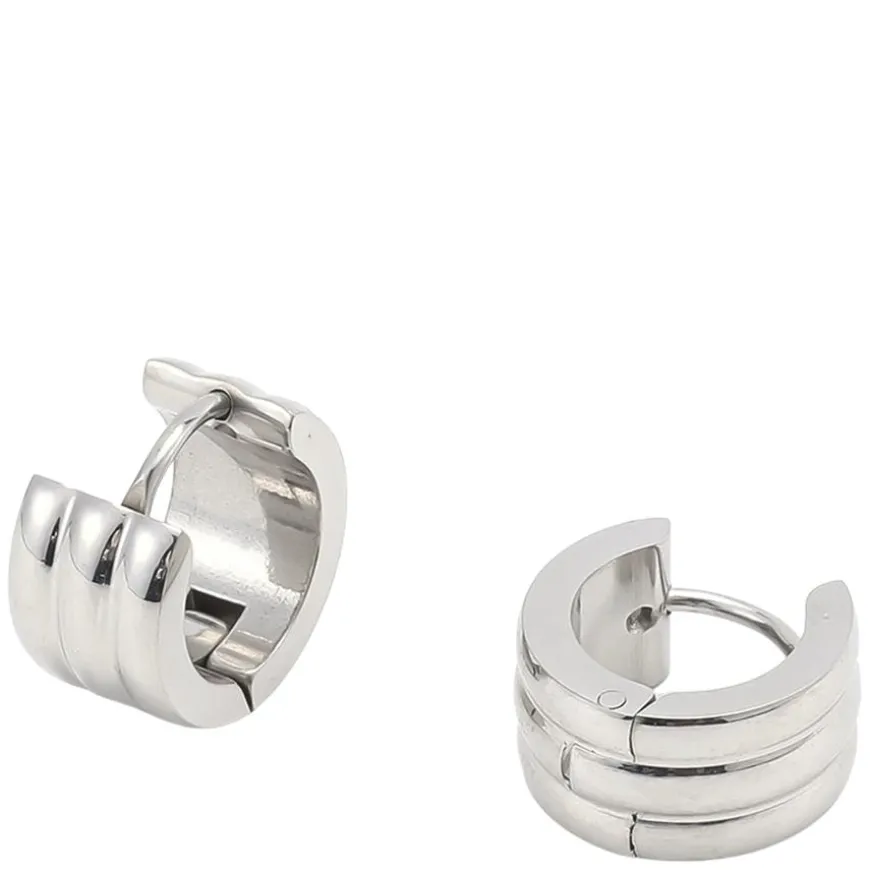 Ruby Triple Huggie Hoop Earrings Silver