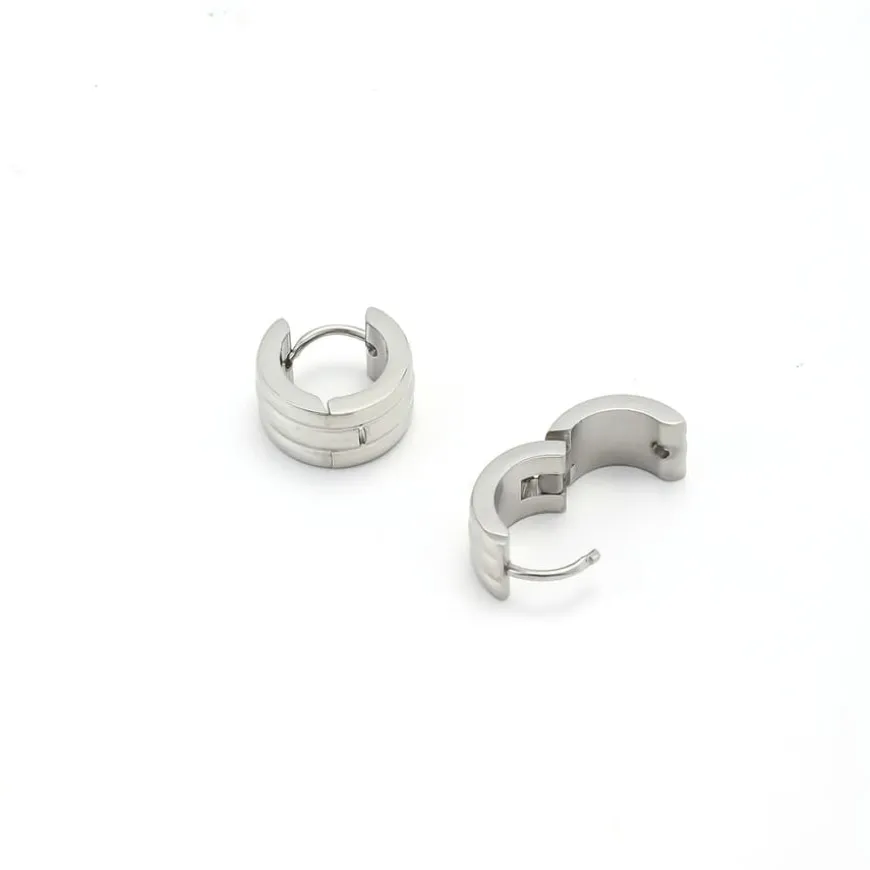 Ruby Triple Huggie Hoop Earrings Silver