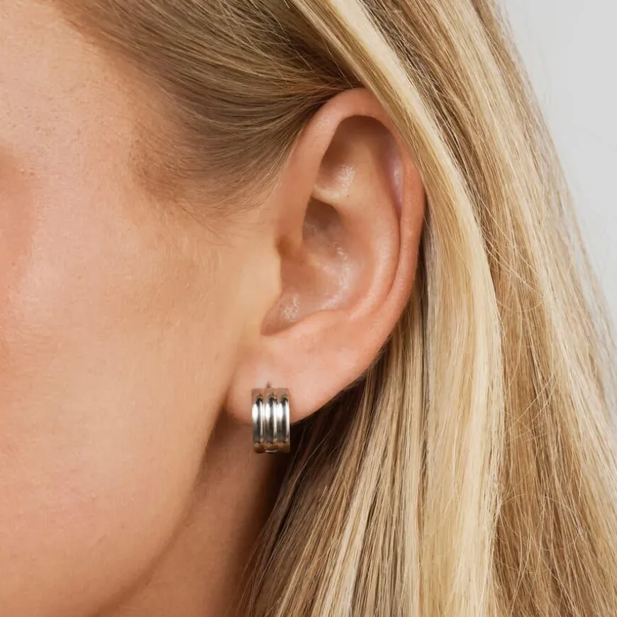 Ruby Triple Huggie Hoop Earrings Silver