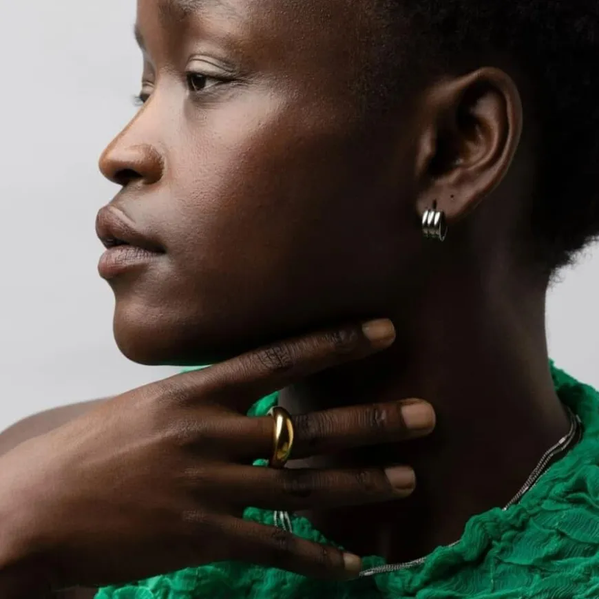 Ruby Triple Huggie Hoop Earrings Silver