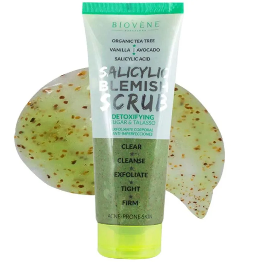 Salicylic Blemish Scrub Detoxifying Organic Tea Tree Sugar & Talasso Body Exfoliator 250ml