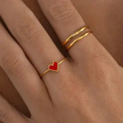 Sarah Red Heart Ring Stainless Steel