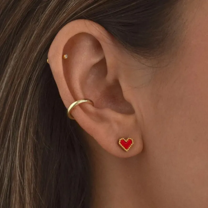 Sarah Red Heart Stud Earring Stainless Steel 7mm