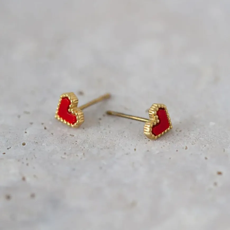 Sarah Red Heart Stud Earring Stainless Steel 7mm