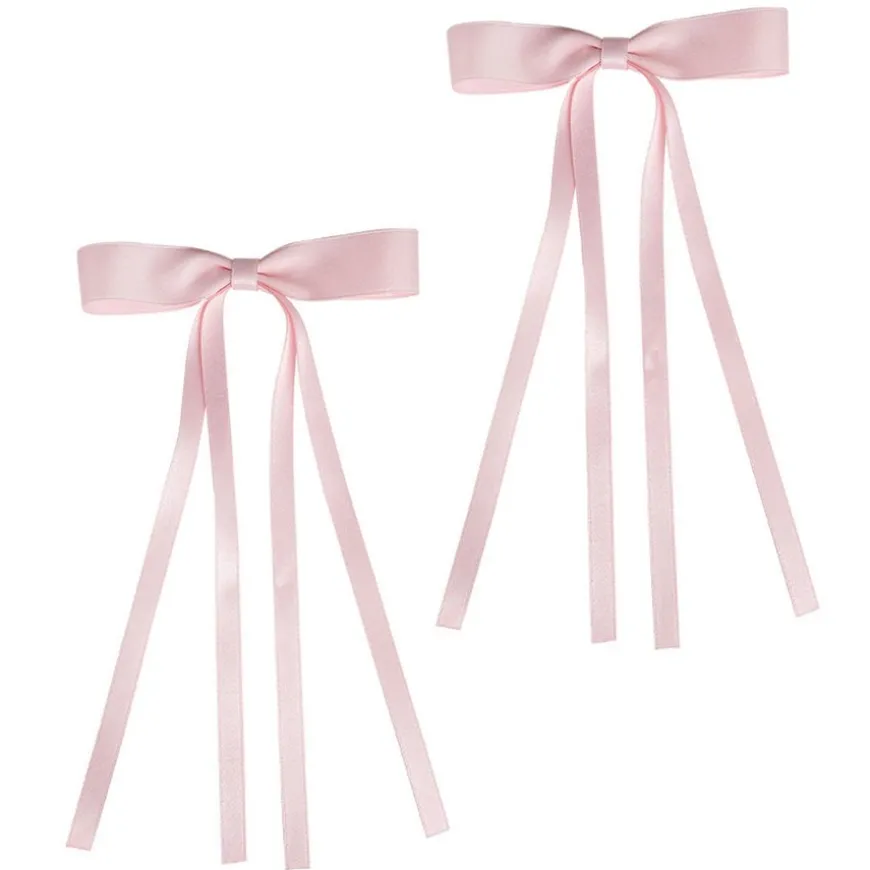 Satin Hair Bow Duo Pink