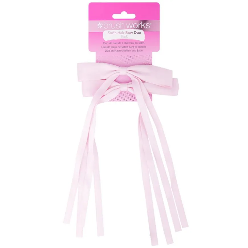 Satin Hair Bow Duo Pink