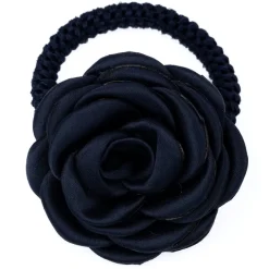 Satin Rose Hair Tie Navy Blue