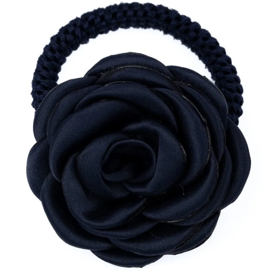 Satin Rose Hair Tie Navy Blue