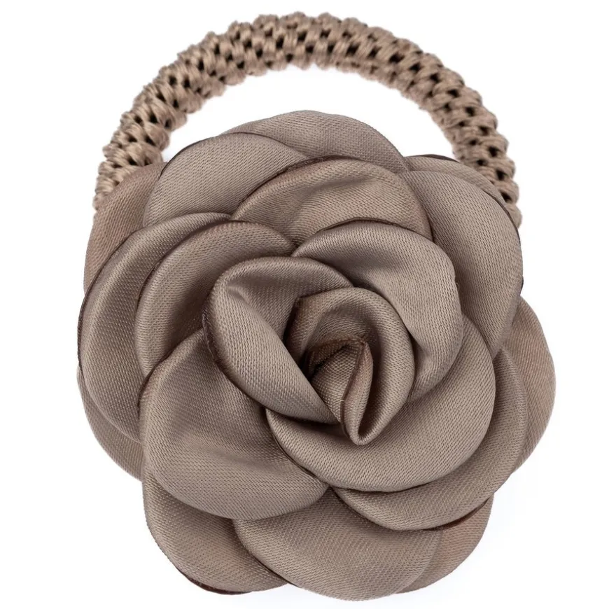 Satin Rose Hair Tie Taupe