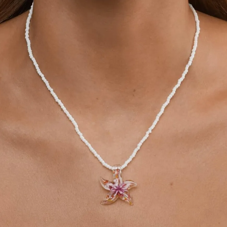 Serafina Glass Starfish Necklace Purple Glaze