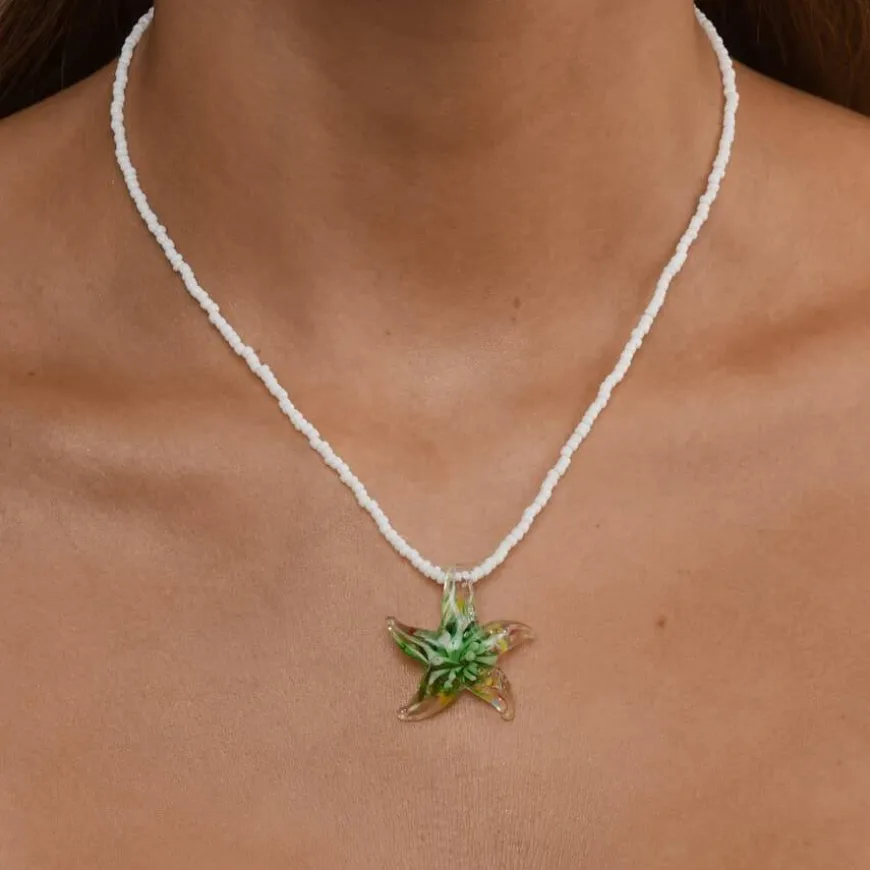 Serafina Glass Starfish Necklace Green Glaze