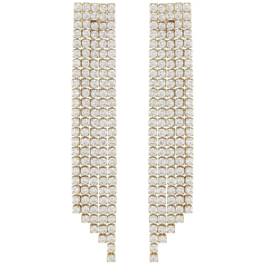 Siri Big Stone Tassle Earring Gold/Clear Onesize