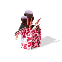 Standing Makeup Brush Case Pink Leopard