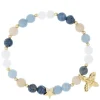 Stone Bead Bracelet 6mm With Gold Beads & Charm Blue & Sand Mix