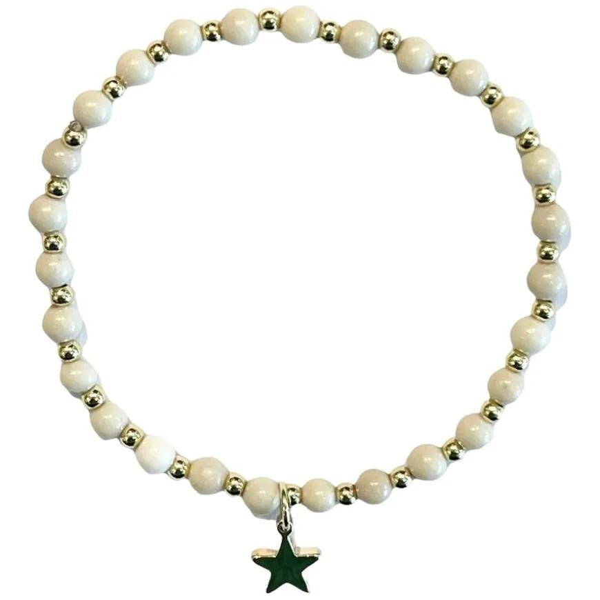 Stone Bead Bracelet 4mm With Gold Beads Sand