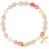 Stone Bead Bracelet 6mm With Gold Beads & Charm Pink & Yellow Mix