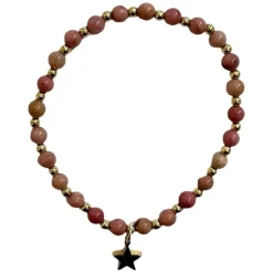 Stone Bead Bracelet 4mm With Gold Beads Dusty Rose