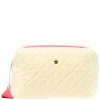Terry Quilted Make-Up Pouch Large Pale Yellow With Bubblegum Pink
