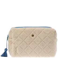 Terry Quilted Make-Up Pouch Large Sand With Ibiza Blue