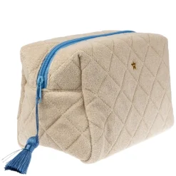 Terry Quilted Make-Up Pouch Large Sand With Ibiza Blue