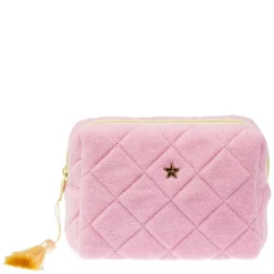 Terry Quilted Make-Up Pouch Small Bubblegum Pink With Pale Yellow
