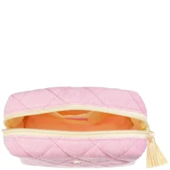 Terry Quilted Make-Up Pouch Small Bubblegum Pink With Pale Yellow