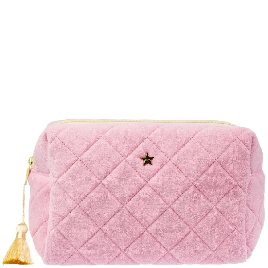 Terry Quilted Make-Up Pouch Large Bubblegum Pink With Pale Yellow