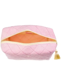 Terry Quilted Make-Up Pouch Large Bubblegum Pink With Pale Yellow