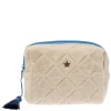 Terry Quilted Make-Up Pouch Small Sand With Ibiza Blue