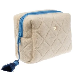 Terry Quilted Make-Up Pouch Small Sand With Ibiza Blue