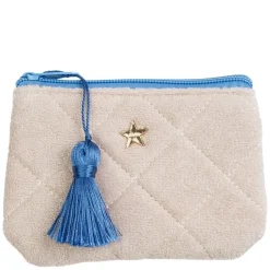 Terry Quilted Mini Pouch Sand With Ibiza Blue