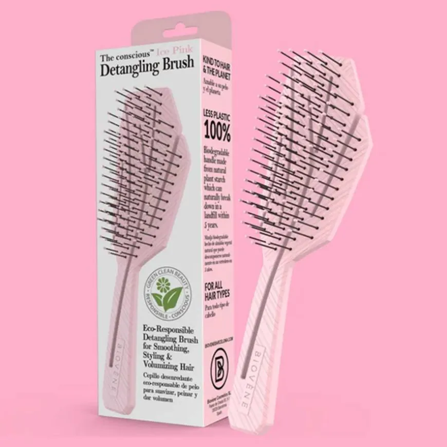 The Conscious™ Compact Detangling Brush Biodegradable Wet & Dry Brush Ice Pink