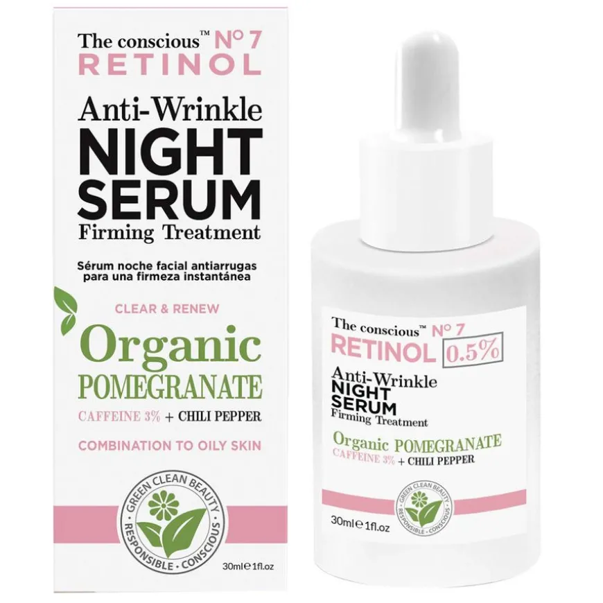 The Conscious Retinol Anti Wrinkle Night Serum Organic Pomegranate 30ml