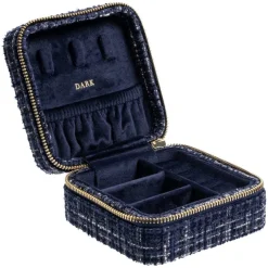 Tweed Jewellery Box Mini Navy Blue