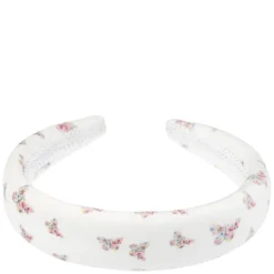 Velvet Hair Band Broad Off White Butterfly Pattern