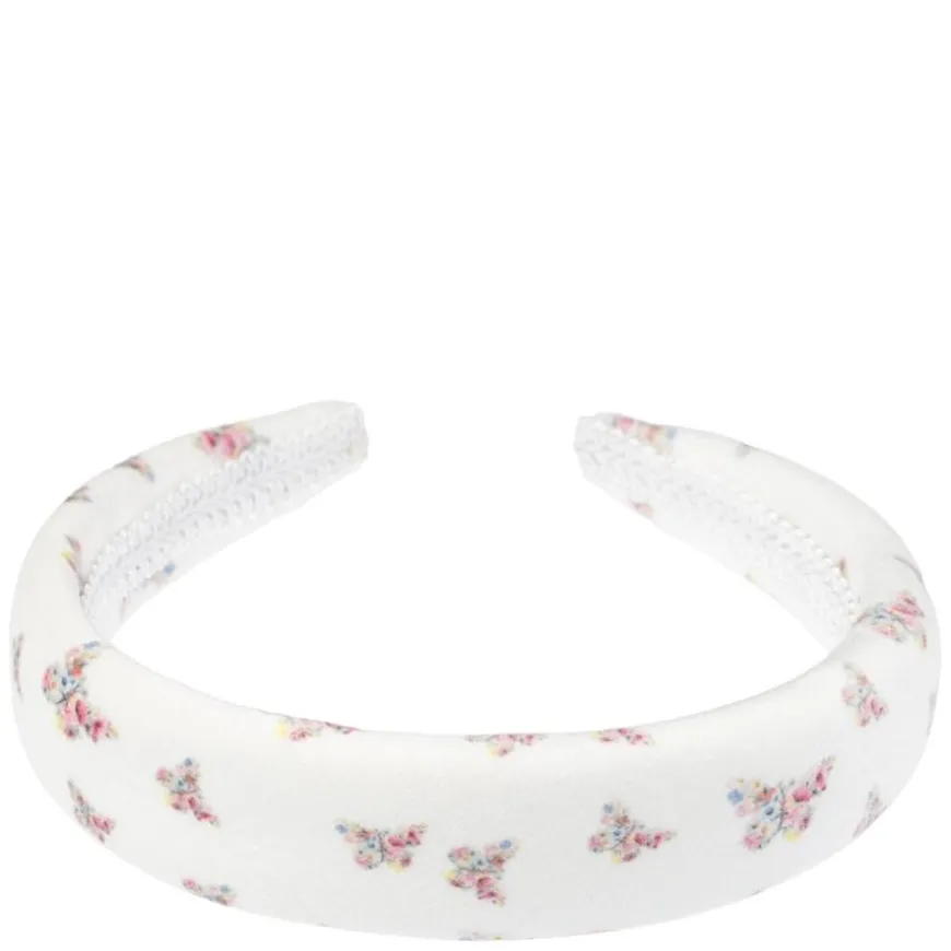 Velvet Hair Band Broad Off White Butterfly Pattern