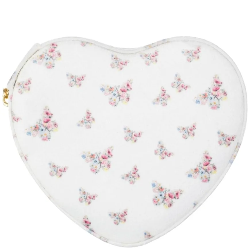 Velvet Heart Jewellery Box Off White Butterfly Pattern