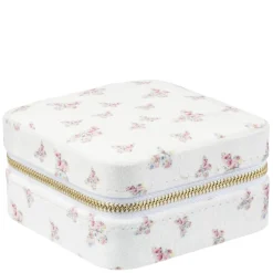 Velvet Jewellery Box Mini Off White Butterfly Pattern